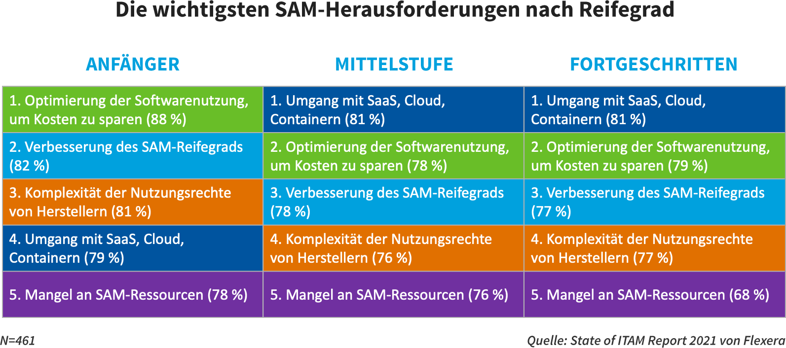 Diagramm wichtigste SAM-Herausforderungen nach Reifegrad