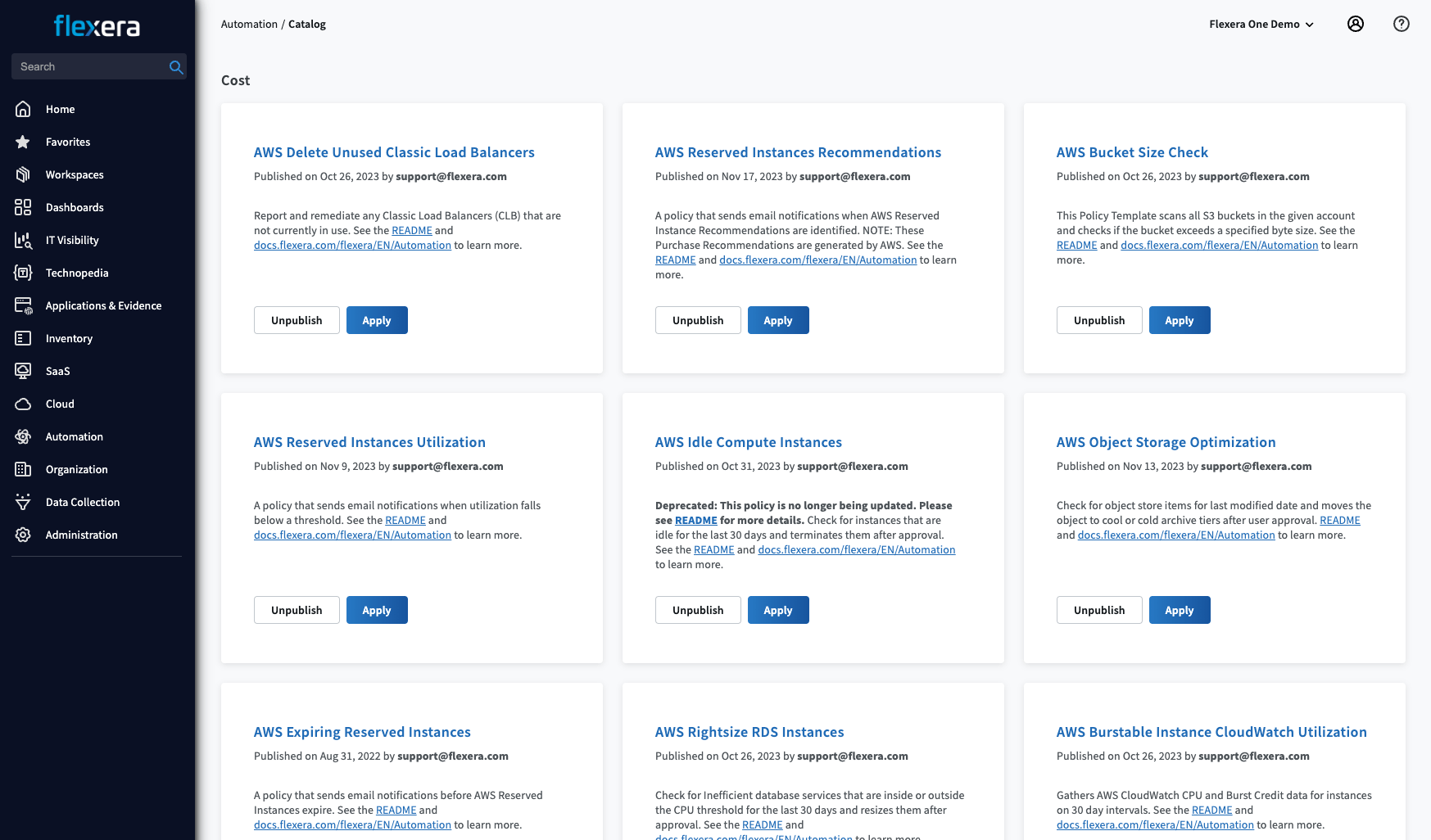 Flexera One AWS Policy Catalog